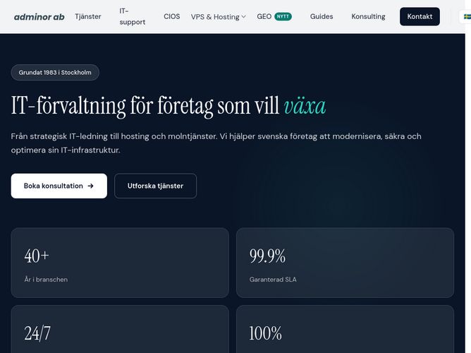 The website screenshot for https://www.adminor.net