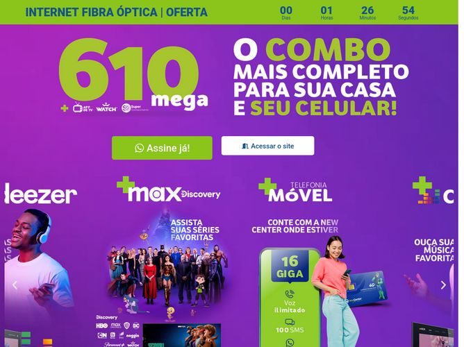 The website screenshot for https://www.newcentertelecom.com.br/