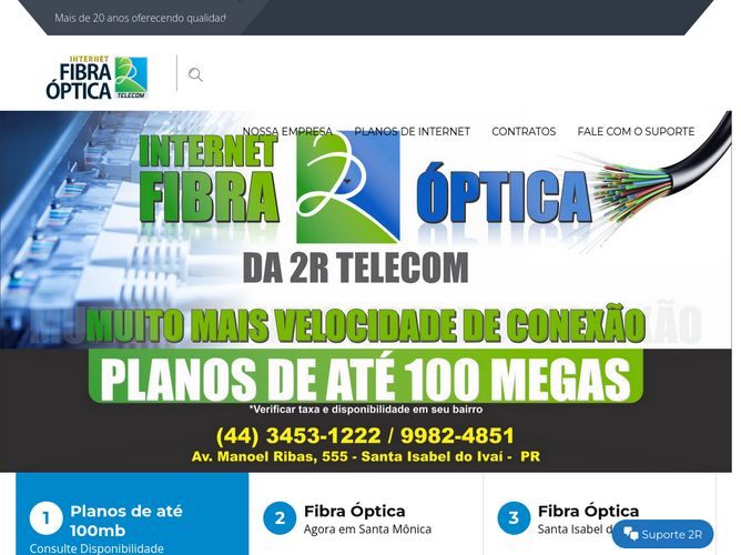 The website screenshot for http://www.2rtelecom.com.br