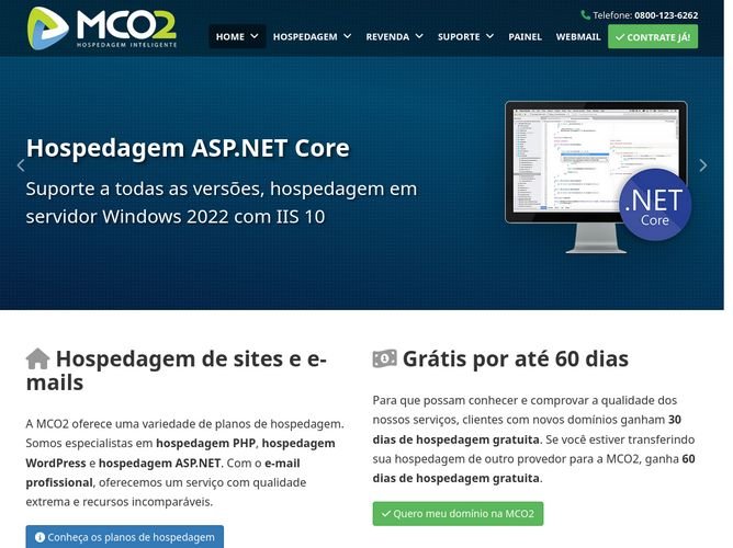 The website screenshot for http://www.mco2.com.br/