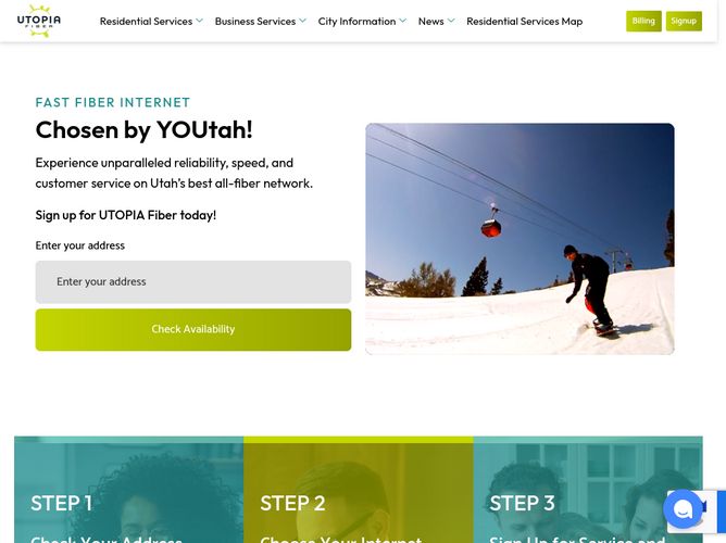 The website screenshot for https://utopiafiber.com