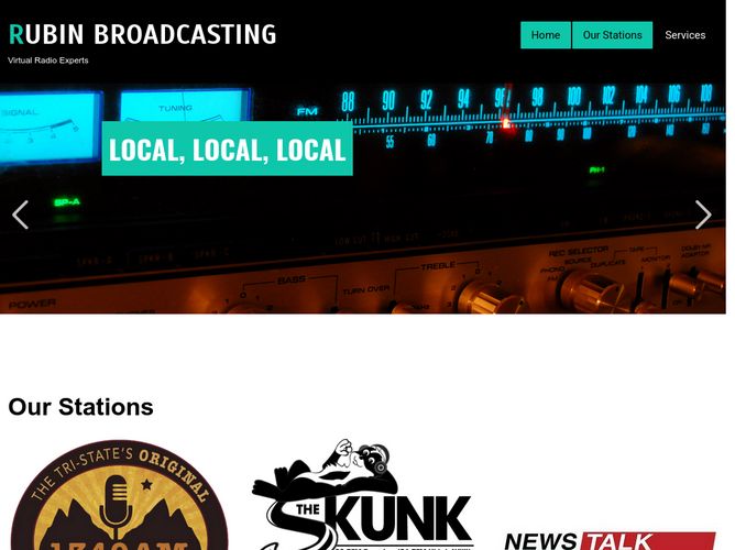 The website screenshot for http://rubinbroadcasting.com