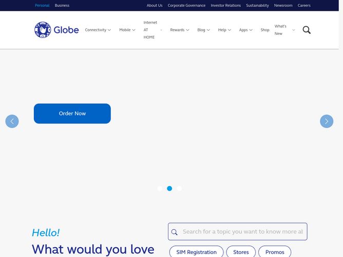 The website screenshot for https://www.globe.com.ph/