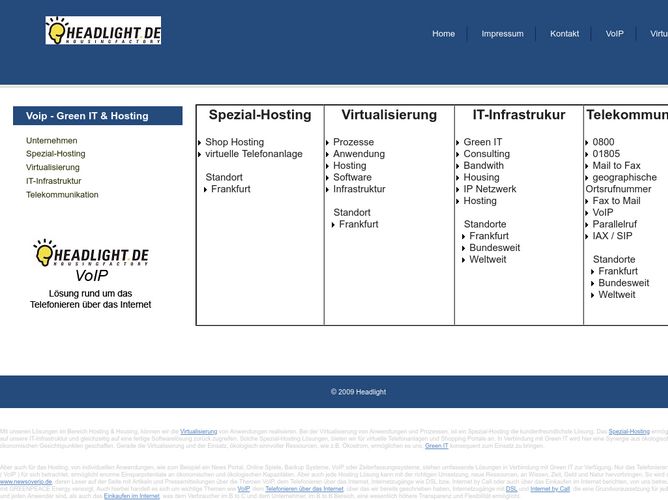The website screenshot for http://www.headlight.de
