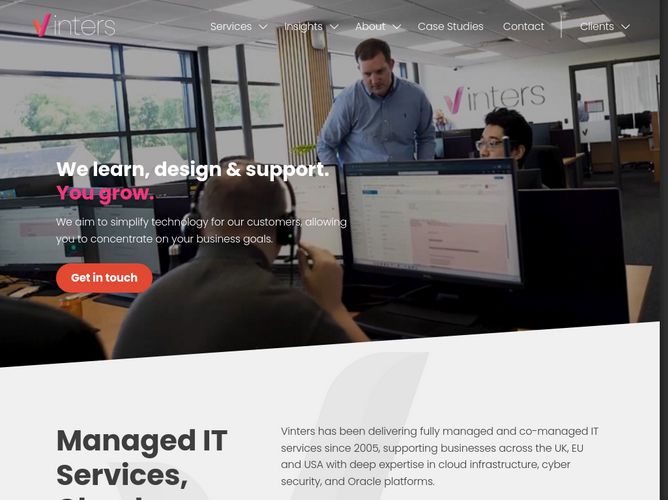The website screenshot for https://vinters.com