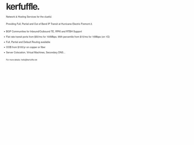 The website screenshot for http://www.kerfuffle.net
