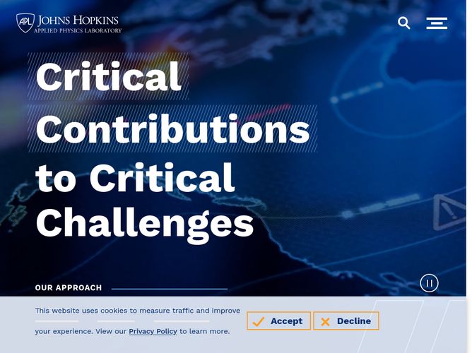 The website screenshot for http://jhuapl.edu