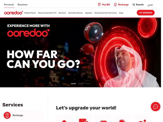 The website screenshot for http://www.ooredoo.qa