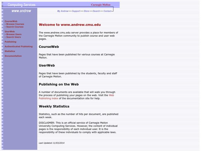 The website screenshot for https://www.andrew.cmu.edu
