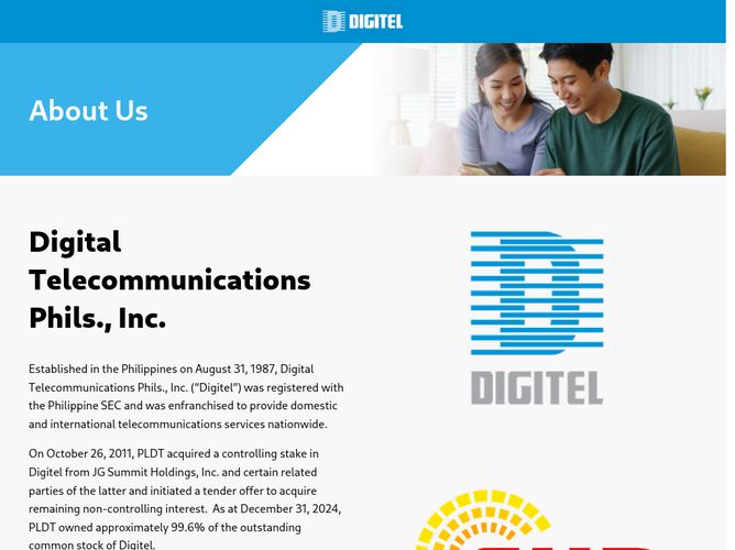 The website screenshot for http://www.digitel.ph