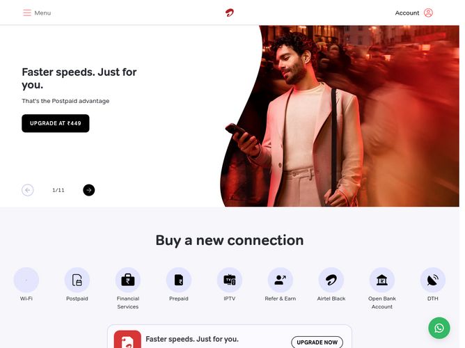 The website screenshot for https://www.airtel.in/