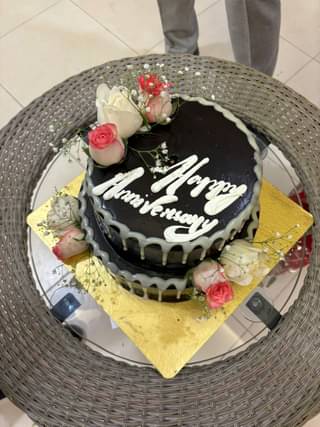 Two Tier Black Floral Cream Cake