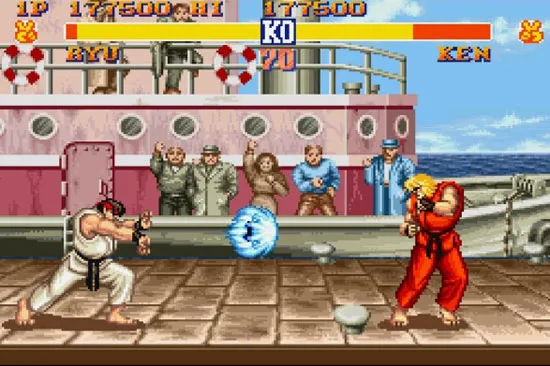 Screenshot of "Street Fighter 2" game play.  