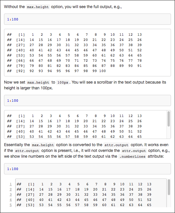 An example of scrollable text output, with its height specified in the chunk option max.height.