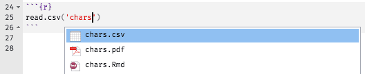 Autocomplete file paths in an Rmd document in RStudio.