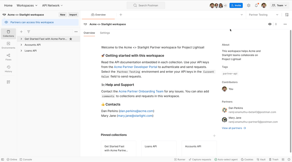 partner workspaces postman