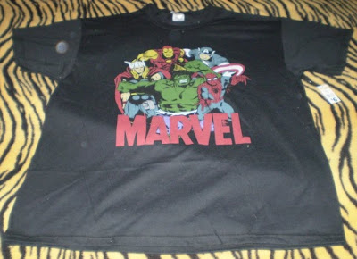 Marvel t-shirt featuring Thor, Iron Man, Captain America, Spider-Man and the Hulk