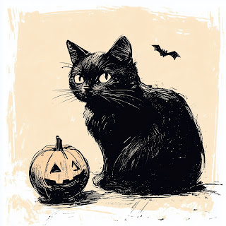 free Halloween black cat illustration clipart download