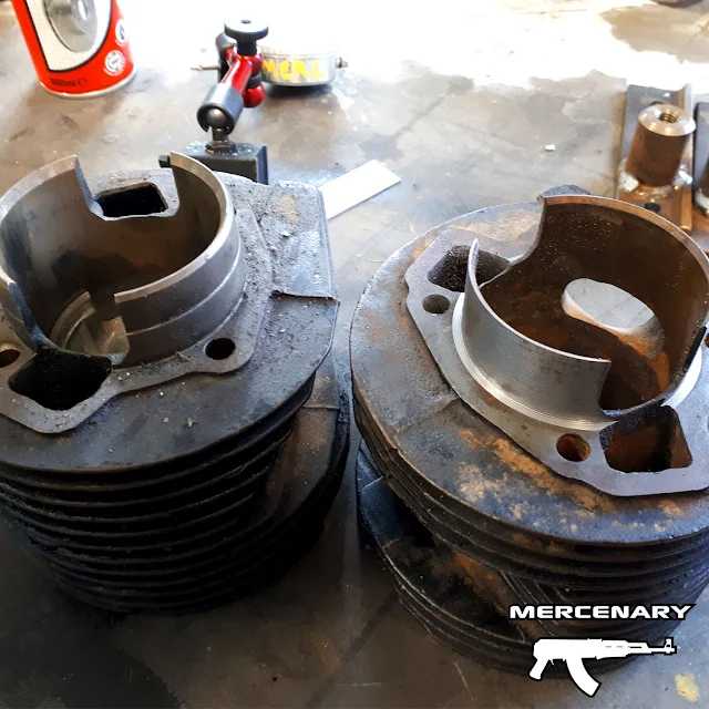 Before (left) and after shot showing a modified and unmodified Lambretta GP200 cylinder. Before (left) and after shot showing a modified and unmodified Lambretta GP200 cylinder.