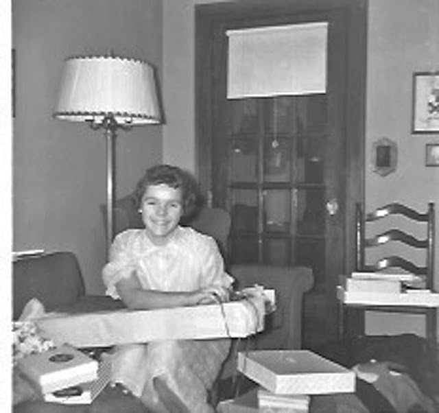 Betsy on Christmas morning, 1958