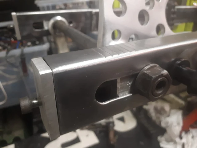 Freshly made chain adjuster assembly Mercenary Garage Custom Motorcycle Blog Ducati Superlight Superscura Sprint Drag bike Build 110 Stretched Steel 759SS Swingarm