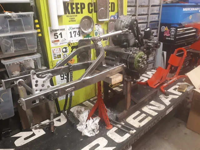 Stretched steel swingarm from a Ducati 750SS Mercenary Garage Custom Motorcycle Blog Ducati Superlight Superscura Sprint Drag bike Build 110 Stretched Steel 759SS Swingarm