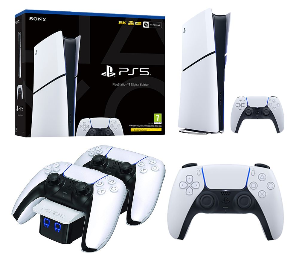 PlayStation 5 (Model Group - Slim), PS5 DualSense Wireless Controller  & PlayStation 5 Twin Docking Station  Bundle - White