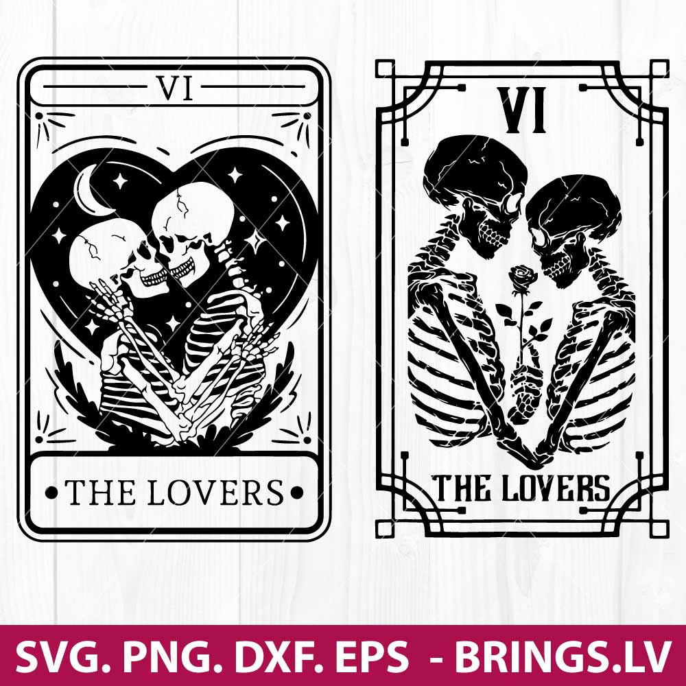 Lovers Tarot Card SVG, Tarot SVG, Skull Couple SVG Cut File