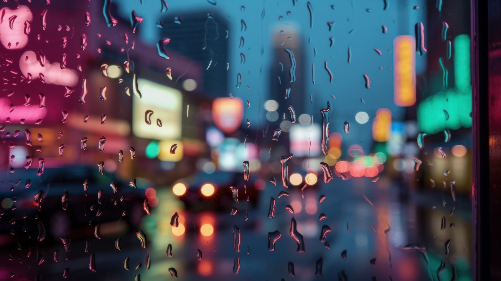 ai art, city, rain, window