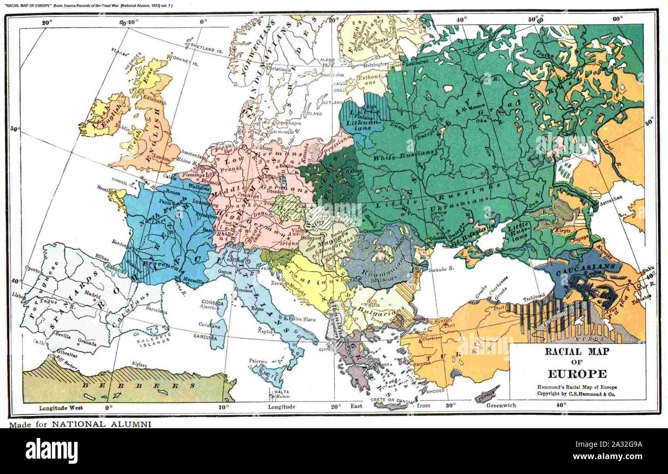 Ethnic map europe 1923. Stock Photo