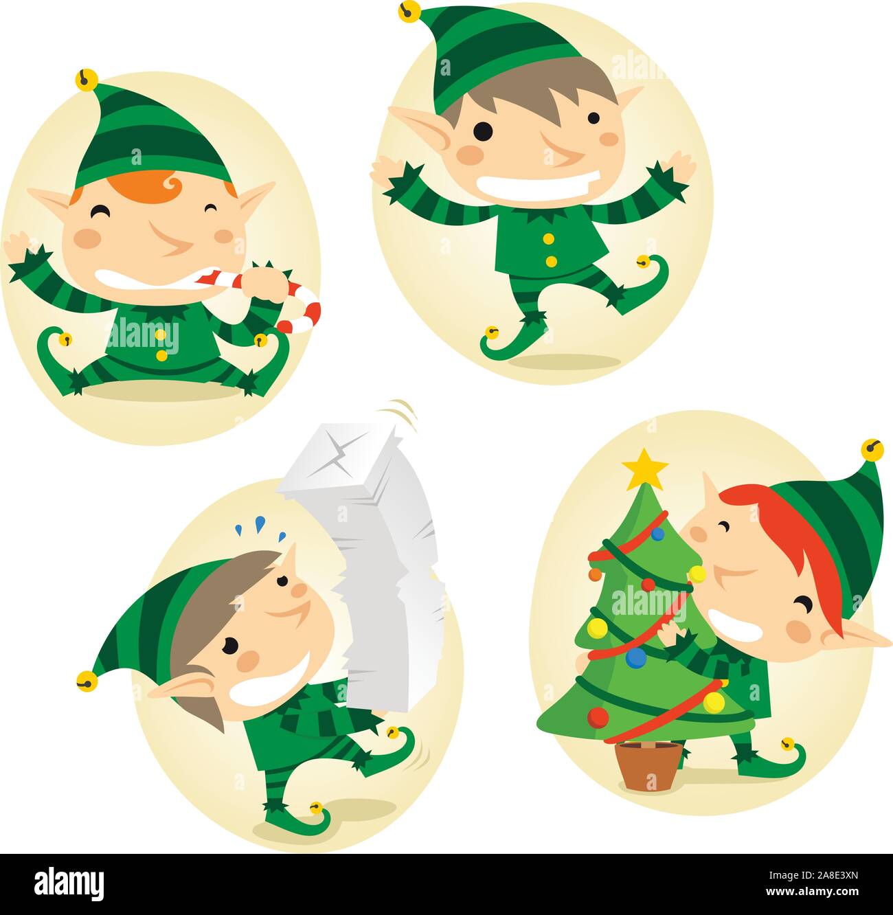 Santa´s Elves action scenes Stock Vector