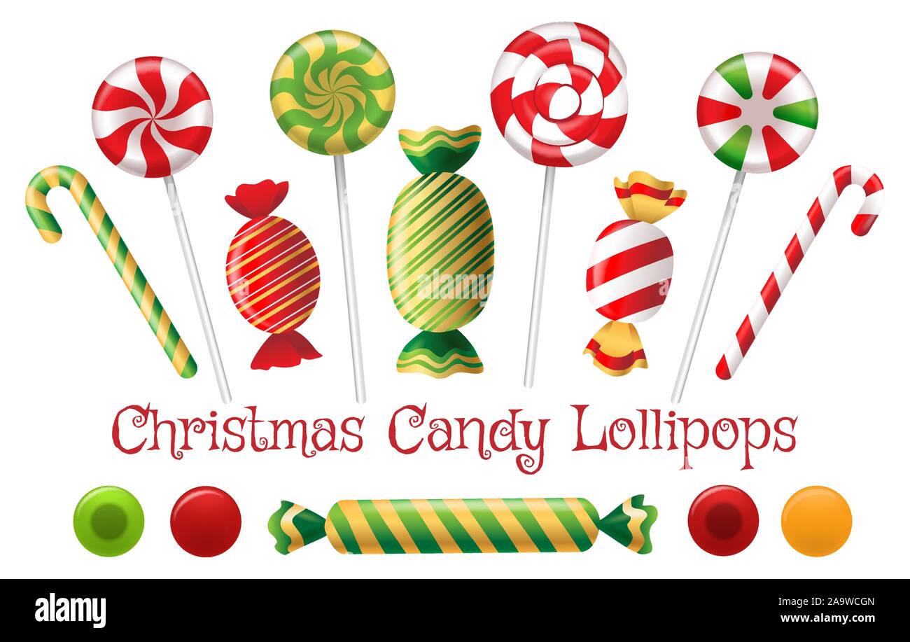 Xmas peppermint candy set Stock Vector