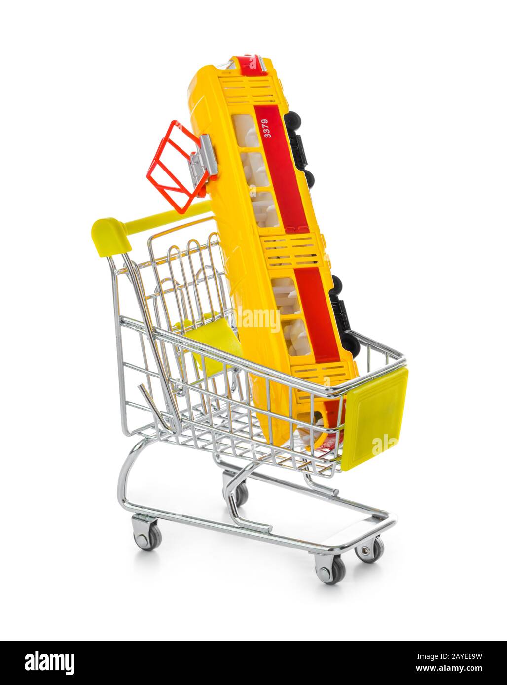 Toy tram in shopping cart Stock Photo