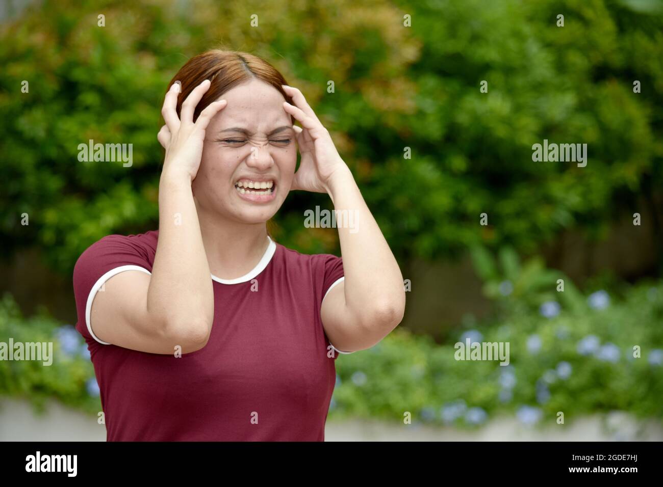 An Asian Female And Anxiety Stock Photo