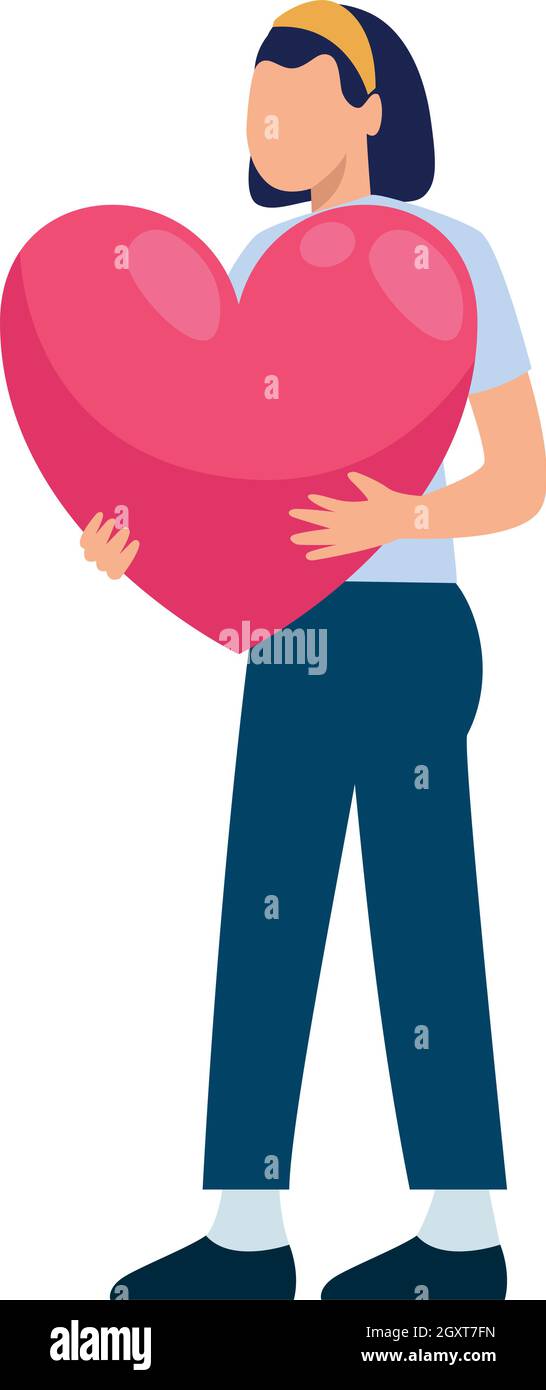 young woman carring heart Stock Vector