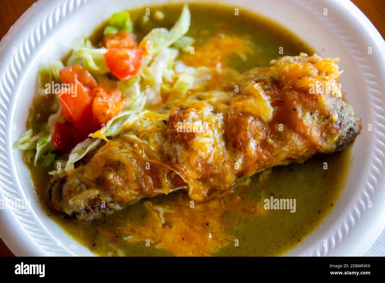 Chili rejeno and green chili at El Corral Mexican Restaurant,  Corona, Lincoln County, NM, USA Stock Photo