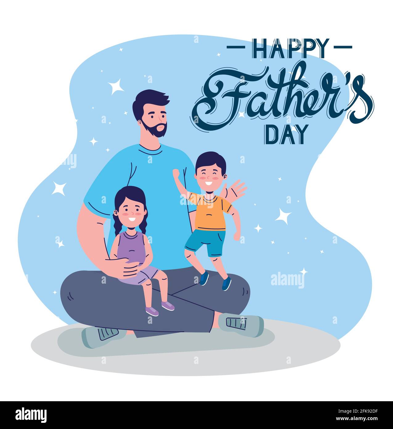 dad and kids Stock Vector