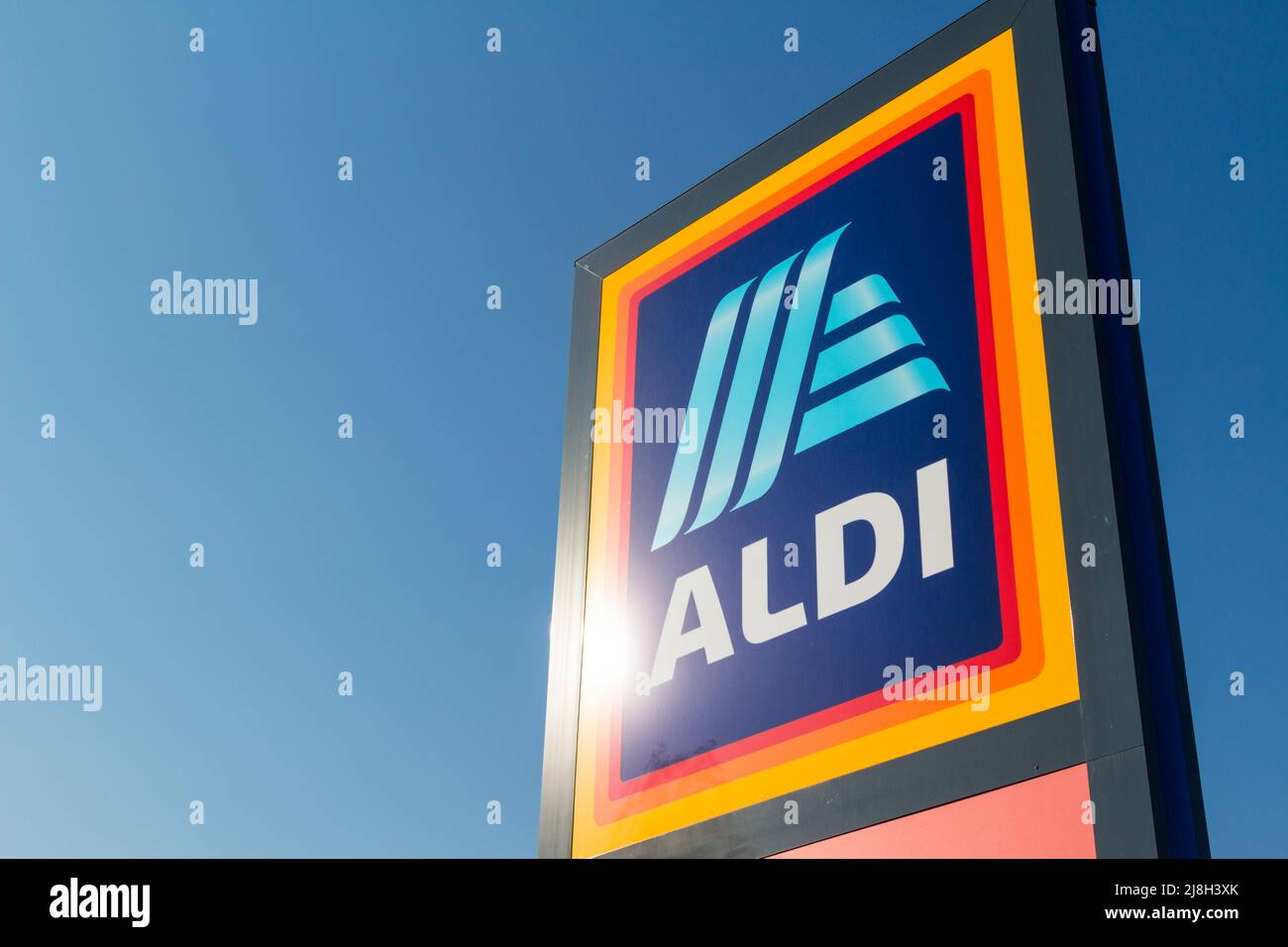 Aldi logo in street Stock Photo