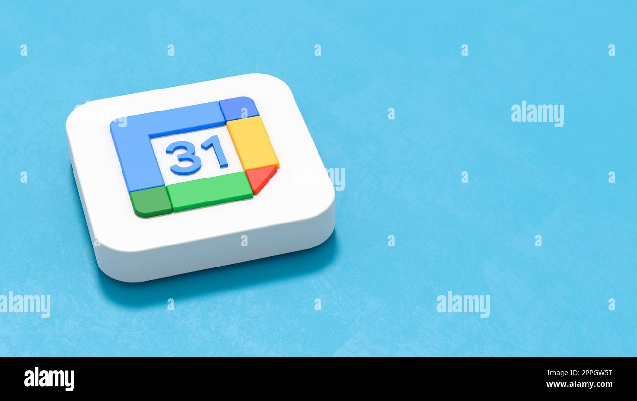 Google Calendar Icon on Blue Background with Copy Space Stock Photo