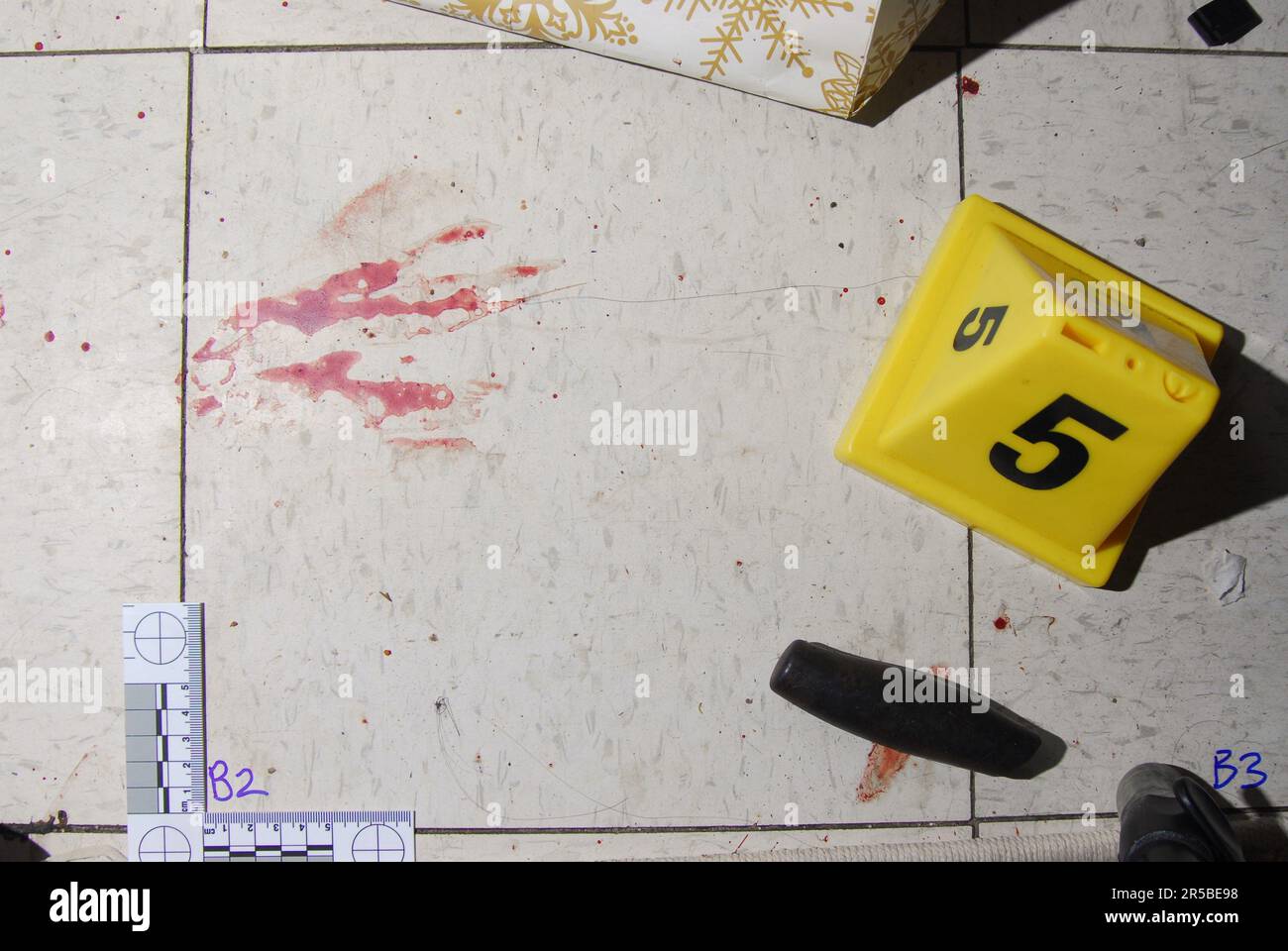 Crime scene blood on tile Stock Photo