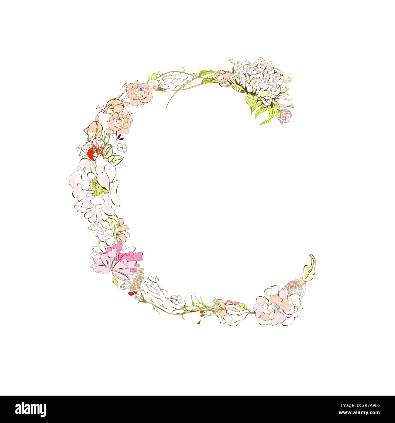 Spring floral font, Letter C Stock Vector