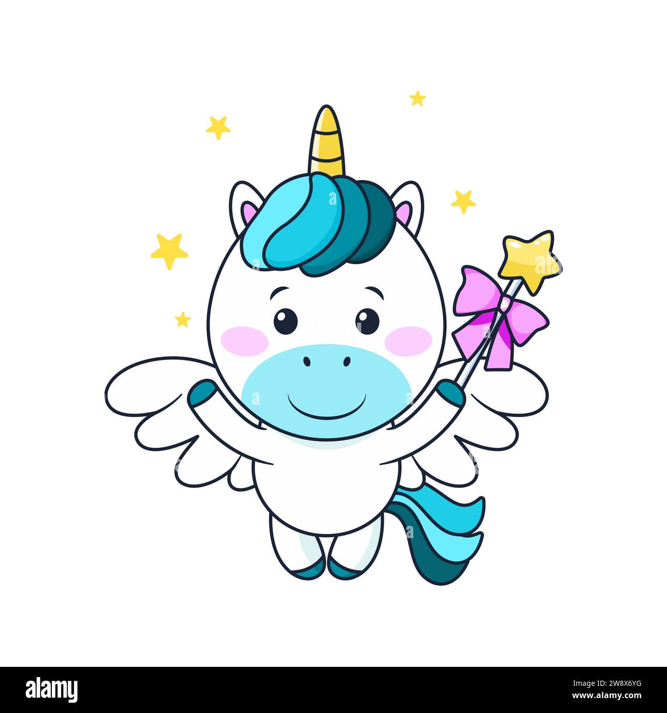 isolated cartoon unicorn with horn and wings. Stock Vector