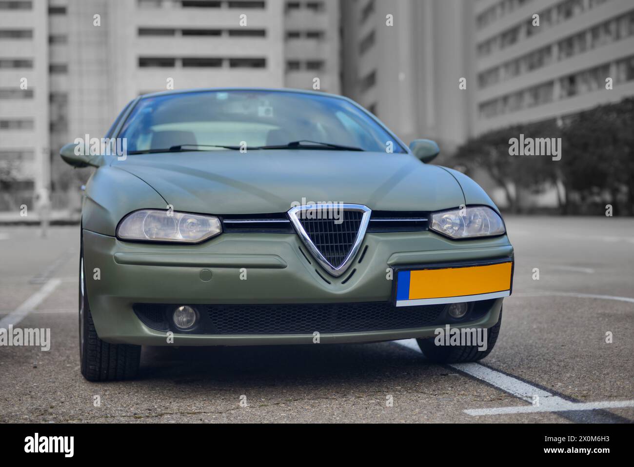 A matte green Italian car Stock Photo