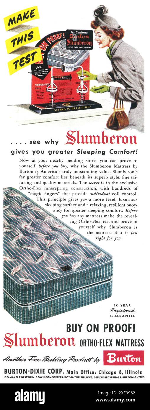 1949 Slumberon Mattress ad Stock Photo