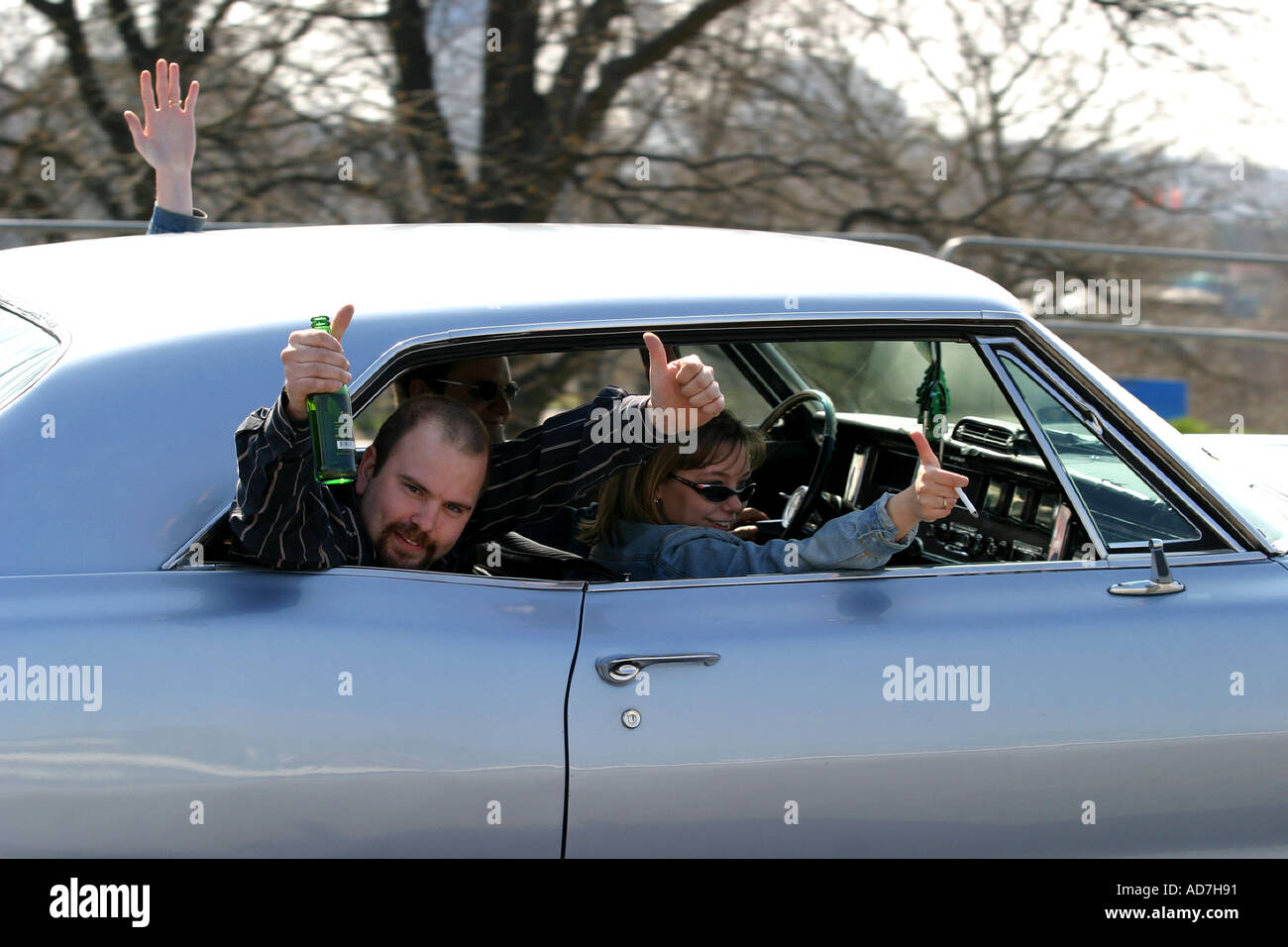 Happy people in car Stock Photo