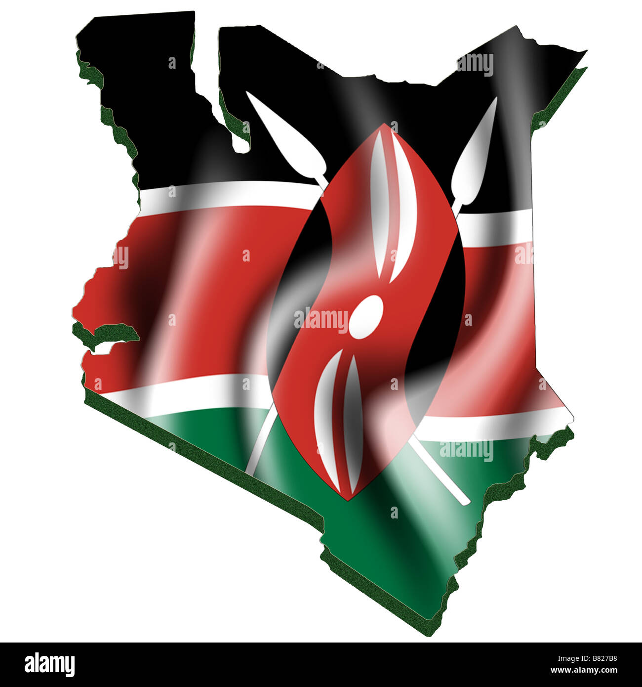 Outline map and flag of Kenya Stock Photo