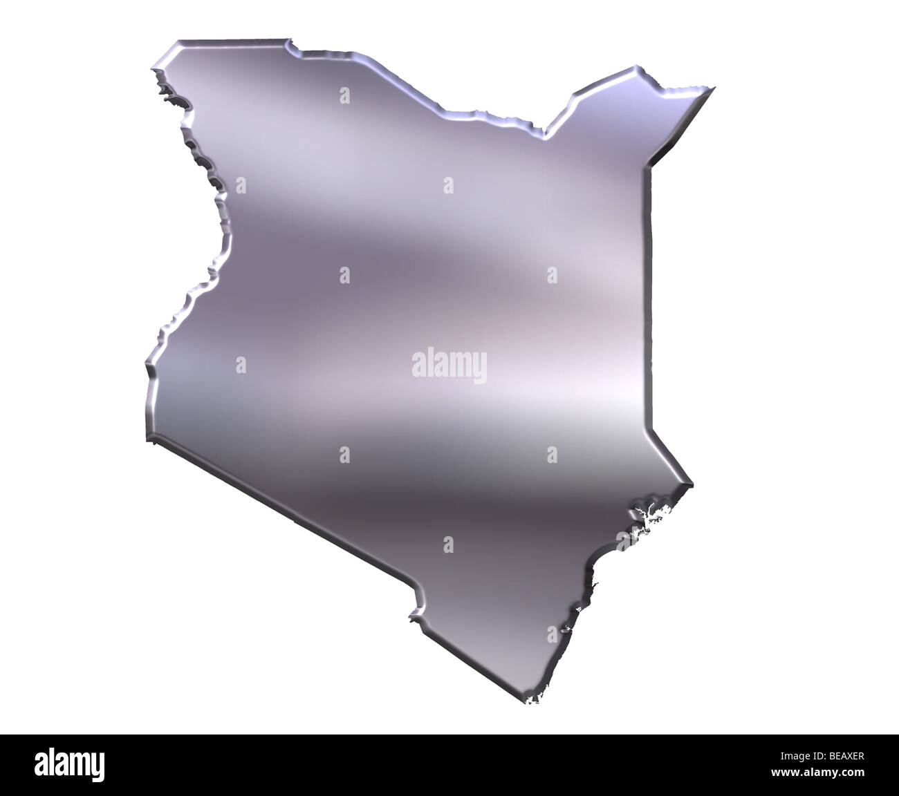 Kenya 3d silver map Stock Photo