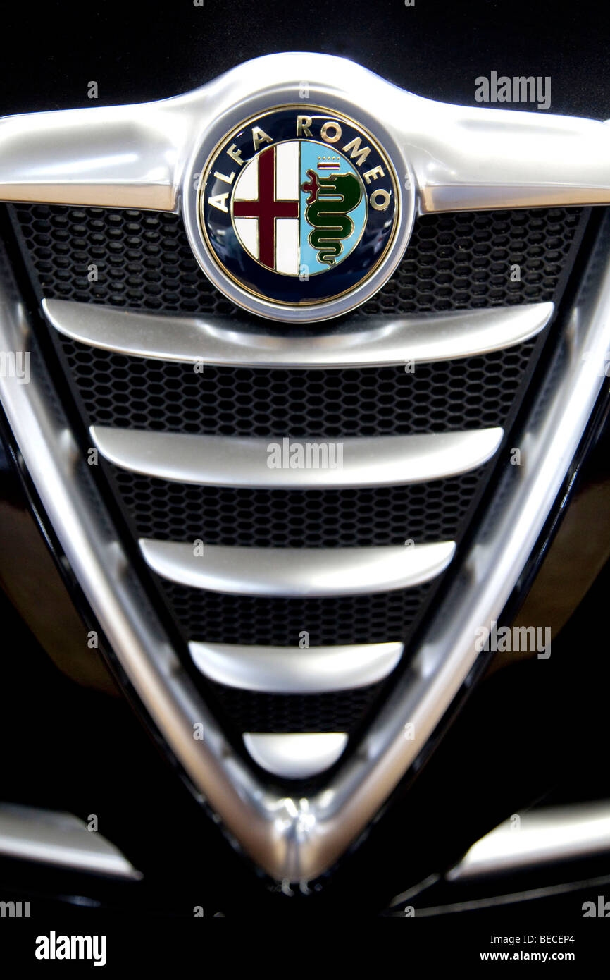 Alfa Romeo emblem on a car Stock Photo