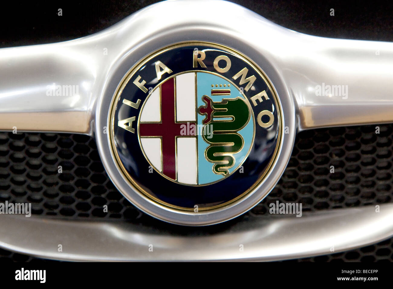 Alfa Romeo emblem on a car Stock Photo