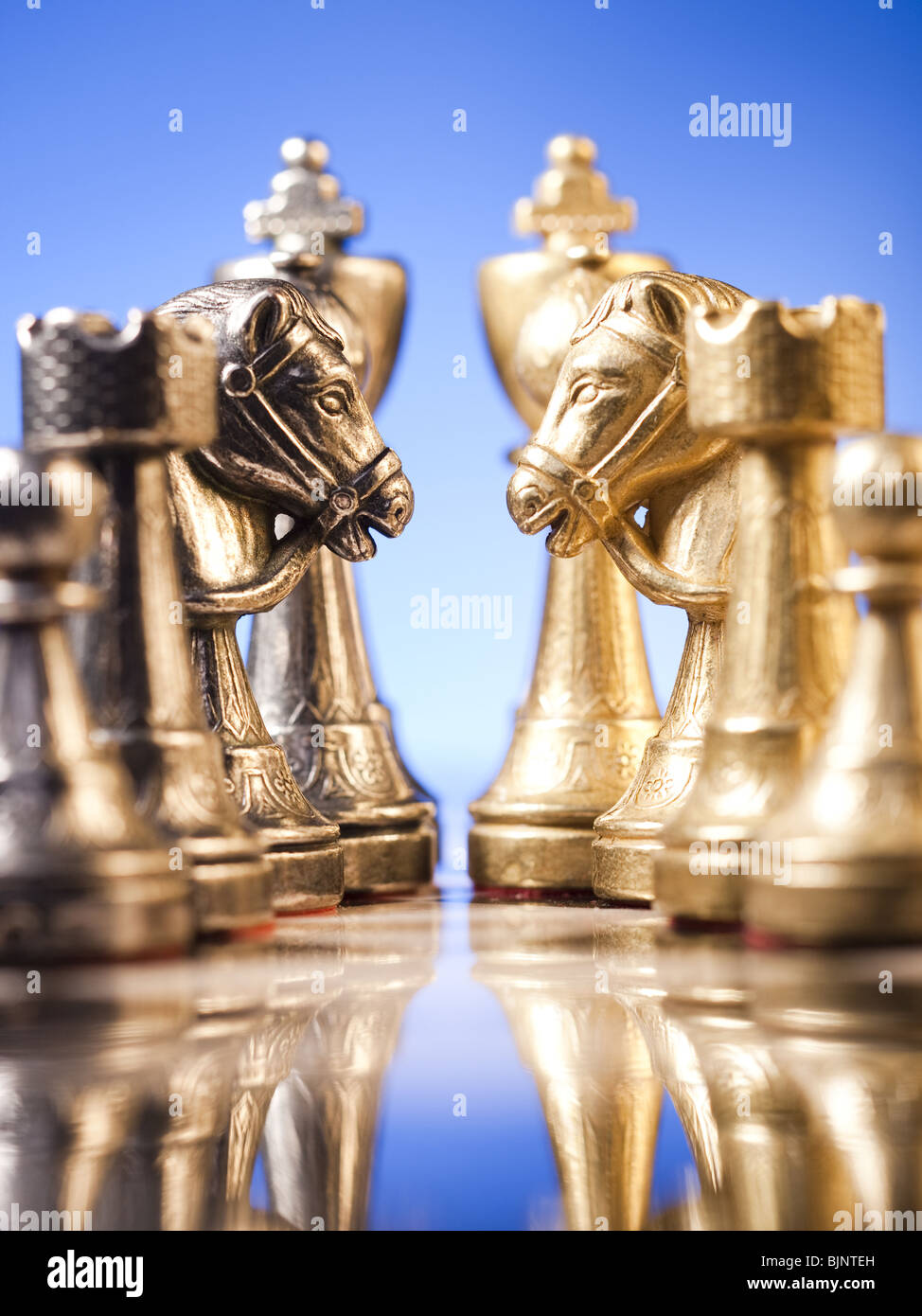 Chess board and chess pieces Stock Photo